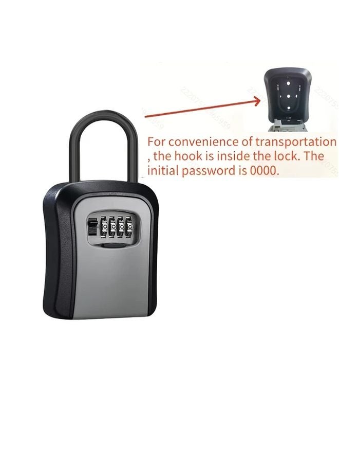 Gray Portable Key Lock Box 4 Digit Combination Wall Mounted Outdoor Safe - Image 1