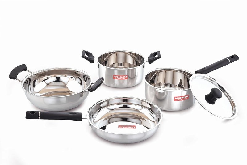 Sowbaghya Stainless Steel 5Pcs Ultima Gift Set - ISS26 (Sauce pan, Dutch Oven with lid, Kadai and Fry pan) 1.5Ltrs - Image 2