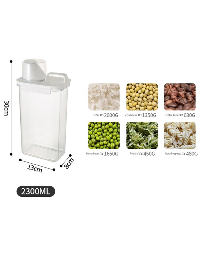 Generic 3PCS Airtight Dry Food Storage Container Pour Spout and Sealing Buckle Food Dispenser Food Storage Box with Measuring Cup Rice Storage Box Kitchen Cabinet Organizer Food Container (2300ML)  - Image 2