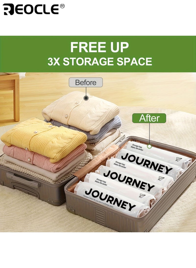 REOCLE 6pcs Hand-Rolled Travel Vacuum Storage Bags No Pump Needed Space-Saving Compression Organizer for Clothes Towels Socks Multiple Sizes - Image 4