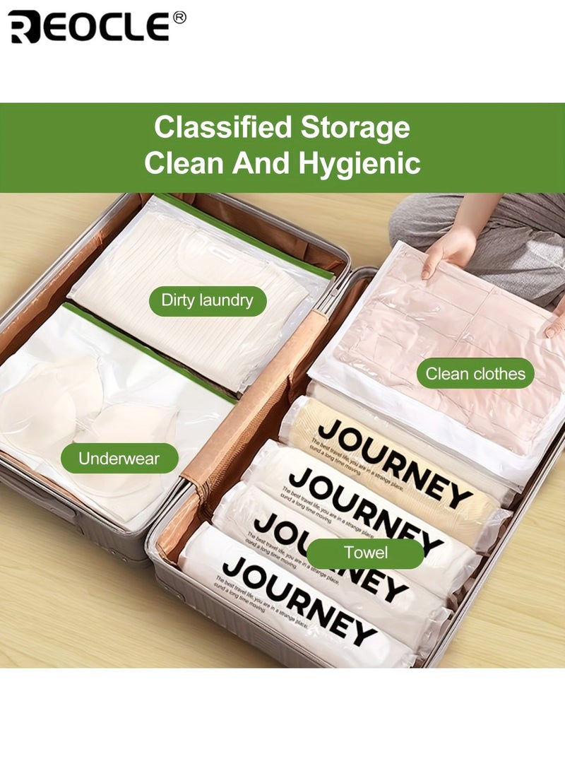 REOCLE 6pcs Hand-Rolled Travel Vacuum Storage Bags No Pump Needed Space-Saving Compression Organizer for Clothes Towels Socks Multiple Sizes - Image 3