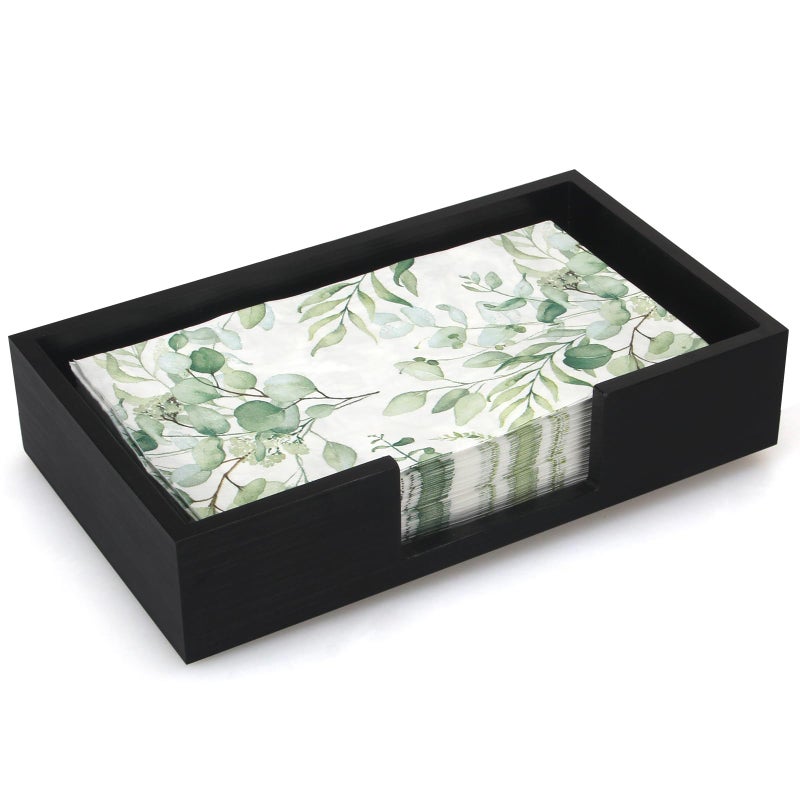 Renawe Black Wooden Napkin Holder Guest Towels Holder Flat Bathroom Napkins Holder Disposable Hand Towel Tray Cocktail Napkin Holder for Table Kitchen Counter Modern Paper Towel Holder Basket Accessories - Image 1