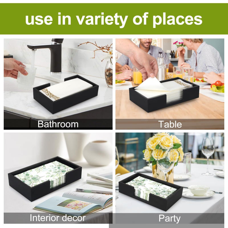 Renawe Black Wooden Napkin Holder Guest Towels Holder Flat Bathroom Napkins Holder Disposable Hand Towel Tray Cocktail Napkin Holder for Table Kitchen Counter Modern Paper Towel Holder Basket Accessories - Image 4