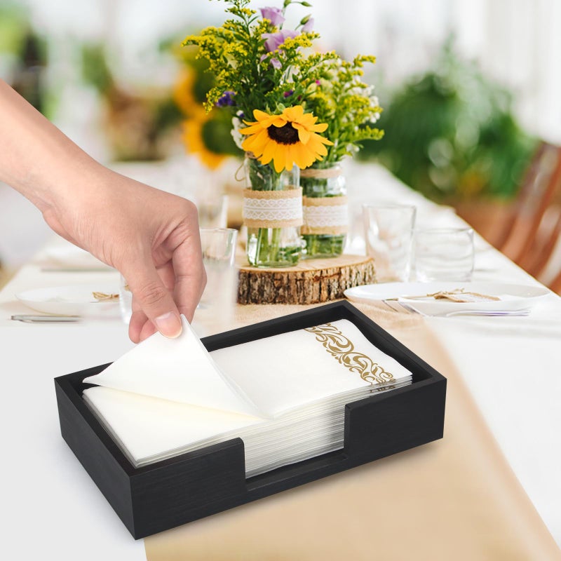 Renawe Black Wooden Napkin Holder Guest Towels Holder Flat Bathroom Napkins Holder Disposable Hand Towel Tray Cocktail Napkin Holder for Table Kitchen Counter Modern Paper Towel Holder Basket Accessories - Image 3