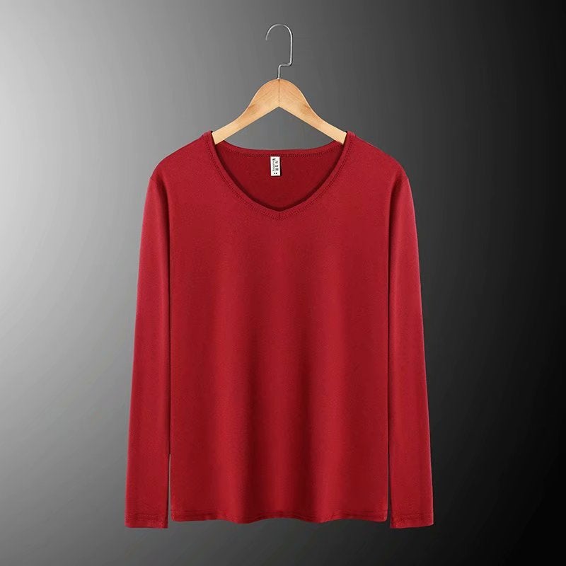 Men's Slim Pure Color Long-Sleeved T-Shirt Spring and Autum Youth Pure Color Black V Neck T-Shirt Autum Clothes Bottoming Shirt - Image 4