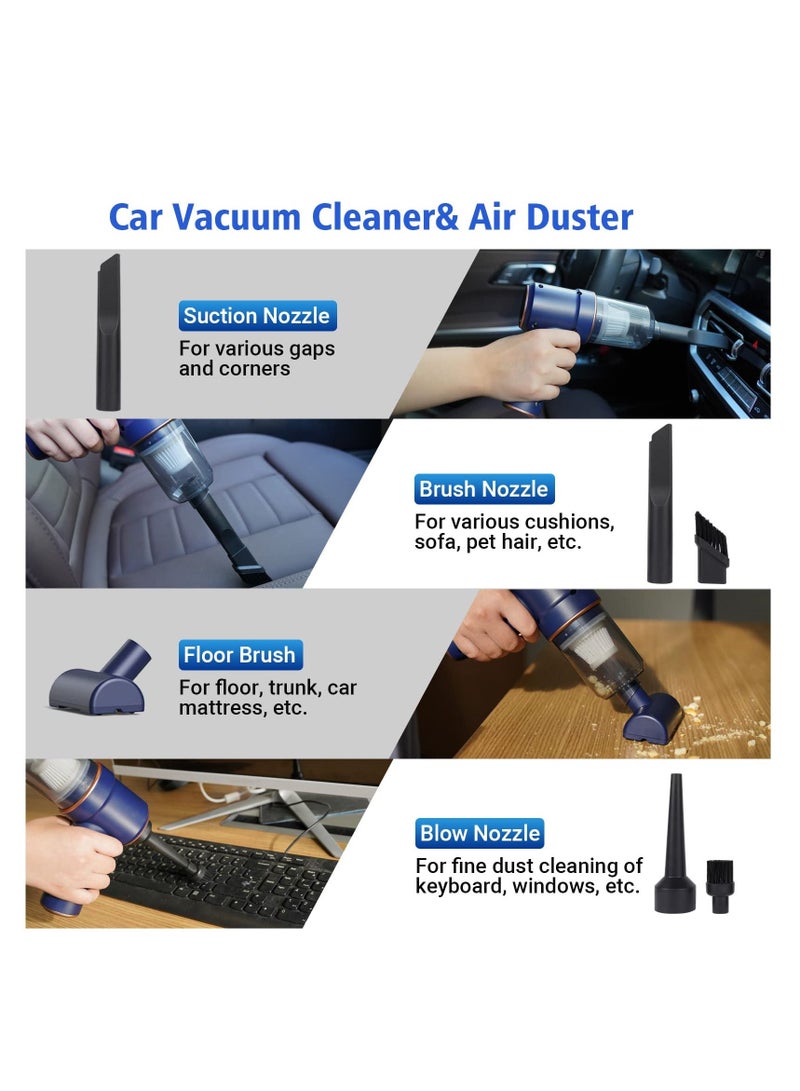 SYOSI Car Vacuum Cleaner Cordless, Handheld Vacuum&Air Duster, 9000PA Suction 120W High Power Wet/Dry Use Portable Vacuum Cleaner with Multi-nozzles and Floor Brush for Vehicle/Home/Office, Pet Hair - Image 2