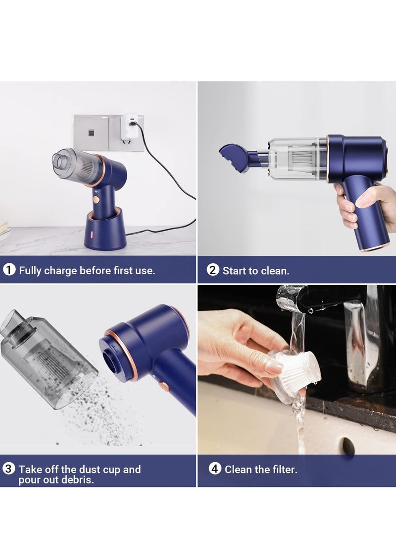 SYOSI Car Vacuum Cleaner Cordless, Handheld Vacuum&Air Duster, 9000PA Suction 120W High Power Wet/Dry Use Portable Vacuum Cleaner with Multi-nozzles and Floor Brush for Vehicle/Home/Office, Pet Hair - Image 5