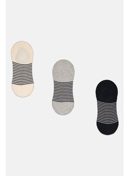 Algspar Men 3 Pair Yarn Dye Round Invisible Socks, Grey/Black/Cream  - Image 2