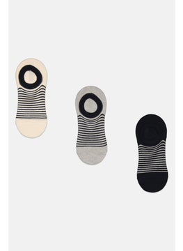 Algspar Men 3 Pair Yarn Dye Round Invisible Socks, Grey/Black/Cream  - Image 1