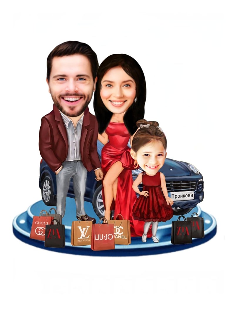 Adesh Anusaar هدية كاريكاتير مخصصة للعائلة | 3 صور مخصصة | 10 بوصة قاعدة خلفية للعرض على الطاولة والديكور الجدار - Image 1