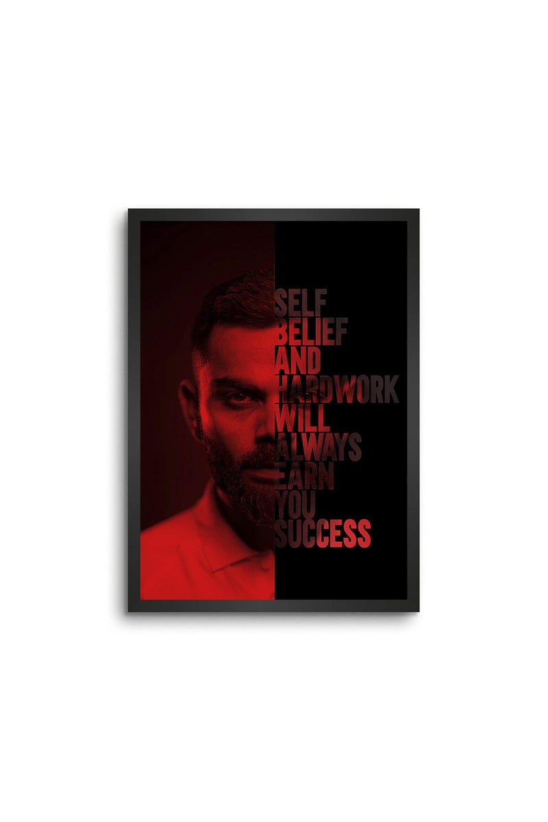 LAMRON Virat Kohli Success Quote Wall Art Framed Poster - Image 1