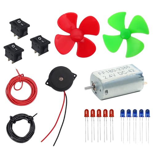 Electronicspices Electronic Spices -Electronic Projects Starter Kit for little enginners - fan blade, motor, buzzer, all colour 5MM LED, and wire - Image 1