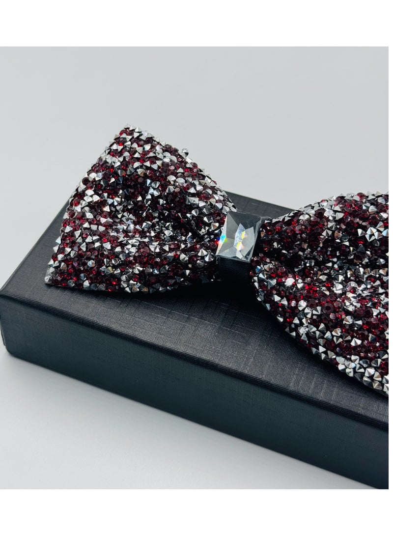 House Of Tailors Bold & Stylish: Black, Red, and Silver Stone Bow Tie