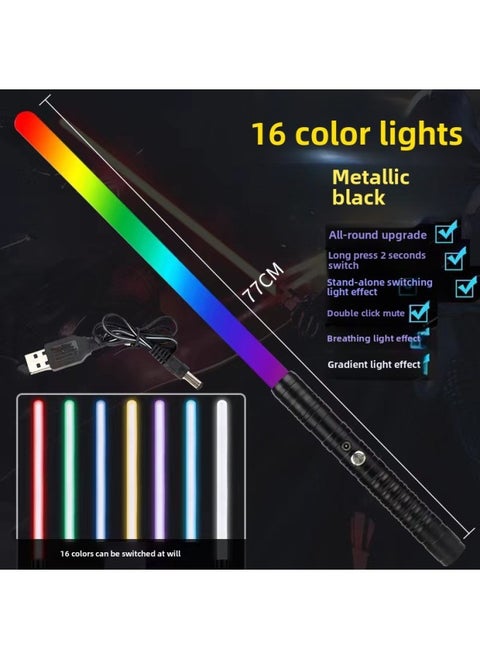 Star Wars Laser Sword Luminous Toy Metal Lightsaber Charging Color Changing Flash Toy Sword Wholesale-Color:1 Generation-black Single Pack-Specifications:Pixel 15 Color Light Effect + Flowing Water Rainbow Color + Mute
