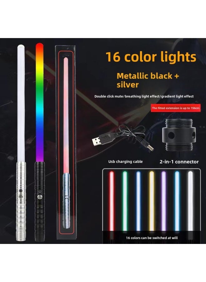 null - Star Wars Laser Sword Luminous Toy Metal Lightsaber Charging Color Changing Flash Toy Sword Wholesale-Color:1 Generation-black Single Pack-Specifications:Pixel 15 Color Light Effect + Flowing Water Rainbow Color + Mute - Image 1