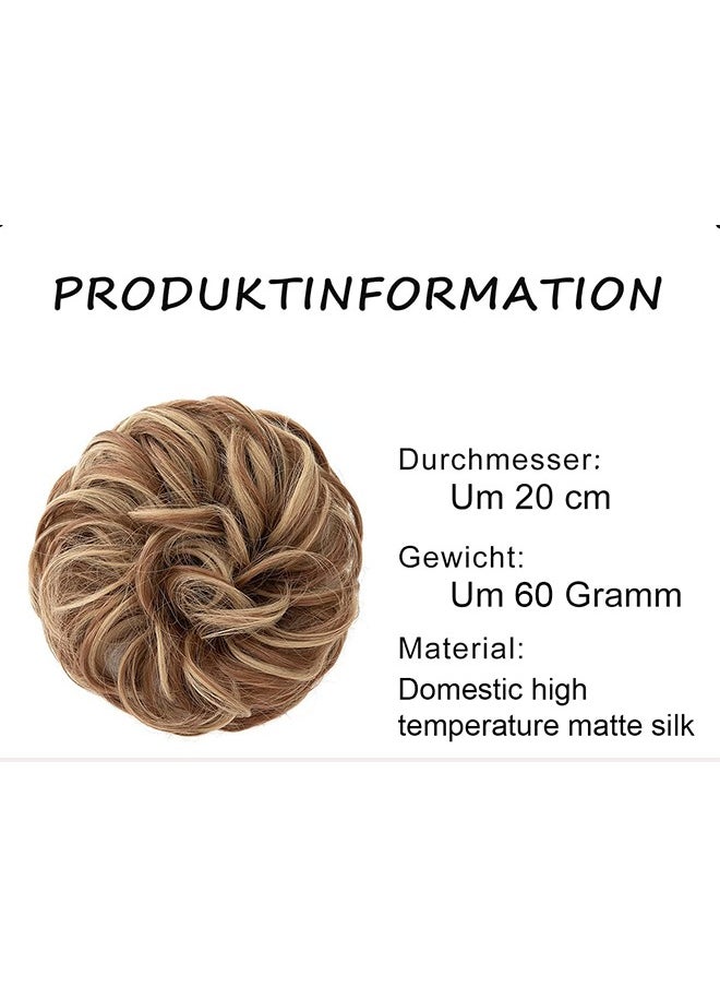 Curly Human Hair Bun Real Updo Hairpieces Stretchy Scrunchies Elegant Chignon with Elastic Rubber Band Hair Accessory for Women 1PC (Brown & Blonde)