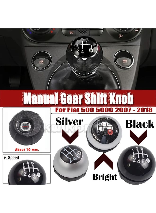 Manual Gear Shift Knob 5 Speed Silvery For Fiat 500 500c 2007 2018 Car Accessory - Image 1