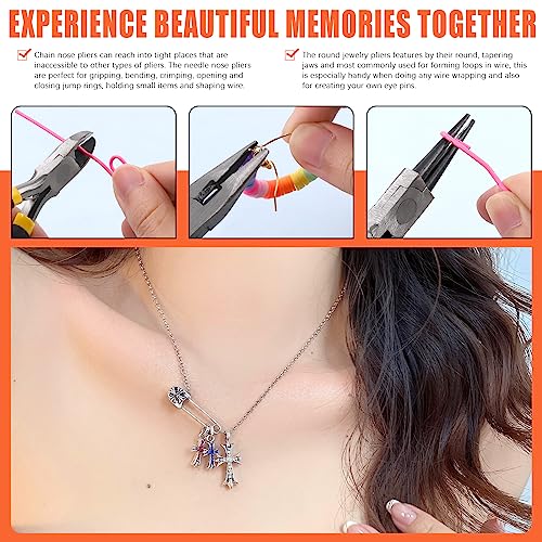 Tanstic 9Pcs Jewelry Making Tools Kit, Includes Chain Nose Pliers, Round Nose Pliers, Wire Cutter, Straight & Bent Tweezers, Jump Ring Opening Tool, Awl, Scissor with Storage Pouch for Jewelry Repair - Image 4