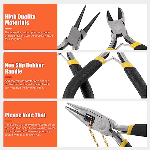 Tanstic 9Pcs Jewelry Making Tools Kit, Includes Chain Nose Pliers, Round Nose Pliers, Wire Cutter, Straight & Bent Tweezers, Jump Ring Opening Tool, Awl, Scissor with Storage Pouch for Jewelry Repair - Image 3