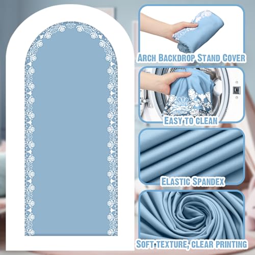 Chunful 3 Pcs Mexican Arch Backdrop Cover Baby Shower Photo Background Decor 2Sided Round Top Cute Backdrop Arch Cover for Mexican Wedding Birthday Fiesta Party Decoration 6 ft5 ft4 ft BrownBlue - Image 3