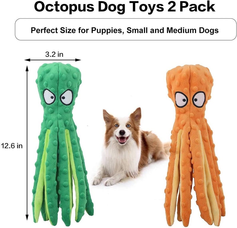 N.C NC Crinkle Plush Dog Toys for Small to Medium Puppy Teething, Interactive for Training & Reducing Boredom - 2 Pack (Green & Orange) - Image 2