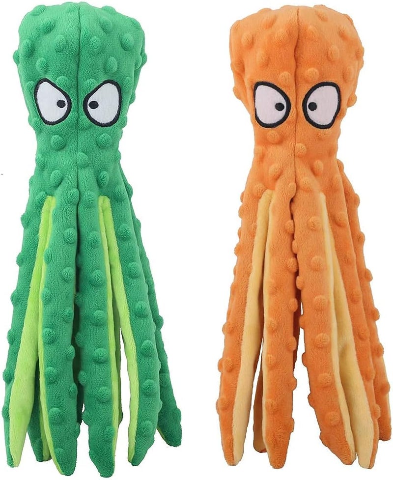 N.C NC Crinkle Plush Dog Toys for Small to Medium Puppy Teething, Interactive for Training & Reducing Boredom - 2 Pack (Green & Orange) - Image 1