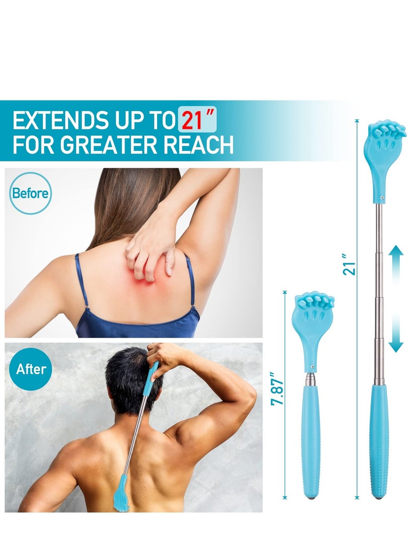 2Pcs Back Scratchers, Portable Extendable Telescopic Metal Back Scratchers Cat Claw Pink, Blue