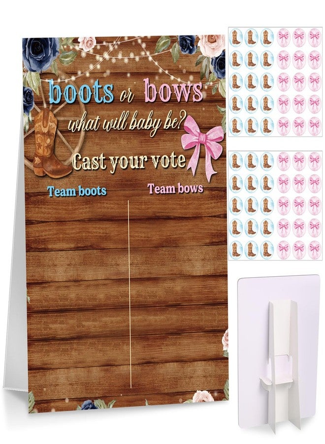 Poen لعبة كشف جنس المولود "أحذية أو فيونكات" مع حامل، 60 ملصقًا لفيونكة وردية وحذاء بني، لوازم حفلات استقبال المولود، زينة لعبة تخمين جنس المولود (ولد أم بنت) لحفلة كشف جنس المولود - Image 1