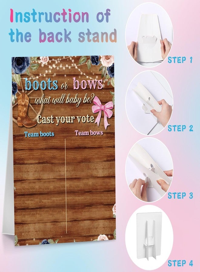 Poen لعبة كشف جنس المولود "أحذية أو فيونكات" مع حامل، 60 ملصقًا لفيونكة وردية وحذاء بني، لوازم حفلات استقبال المولود، زينة لعبة تخمين جنس المولود (ولد أم بنت) لحفلة كشف جنس المولود - Image 3