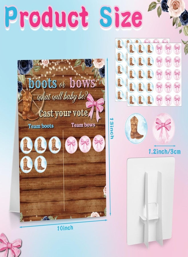 Poen لعبة كشف جنس المولود "أحذية أو فيونكات" مع حامل، 60 ملصقًا لفيونكة وردية وحذاء بني، لوازم حفلات استقبال المولود، زينة لعبة تخمين جنس المولود (ولد أم بنت) لحفلة كشف جنس المولود - Image 2