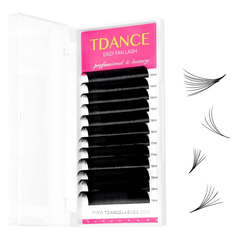 TDANCE Easy Fan Lash Extension Rapid Blooming Volume Eyelash Extensions C CC D DD J B L Curl 0.03-0.12mm Thickness Easy Fan Volume Lashes Self Fanning Eyelashes Extension (0.05-CC,14-19 mm) - Image 1