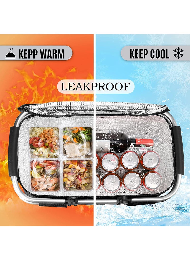 روك بو سلة نزهة معزولة كبيرة 35 لترًا - إطار قوي من الألومنيوم وبطانة مقاومة للماء لسهولة التخزين - خذها للتخييم أو النزهة أو رحلات البحيرة أو العطلات العائلية - تحافظ على الطعام باردًا - Image 5