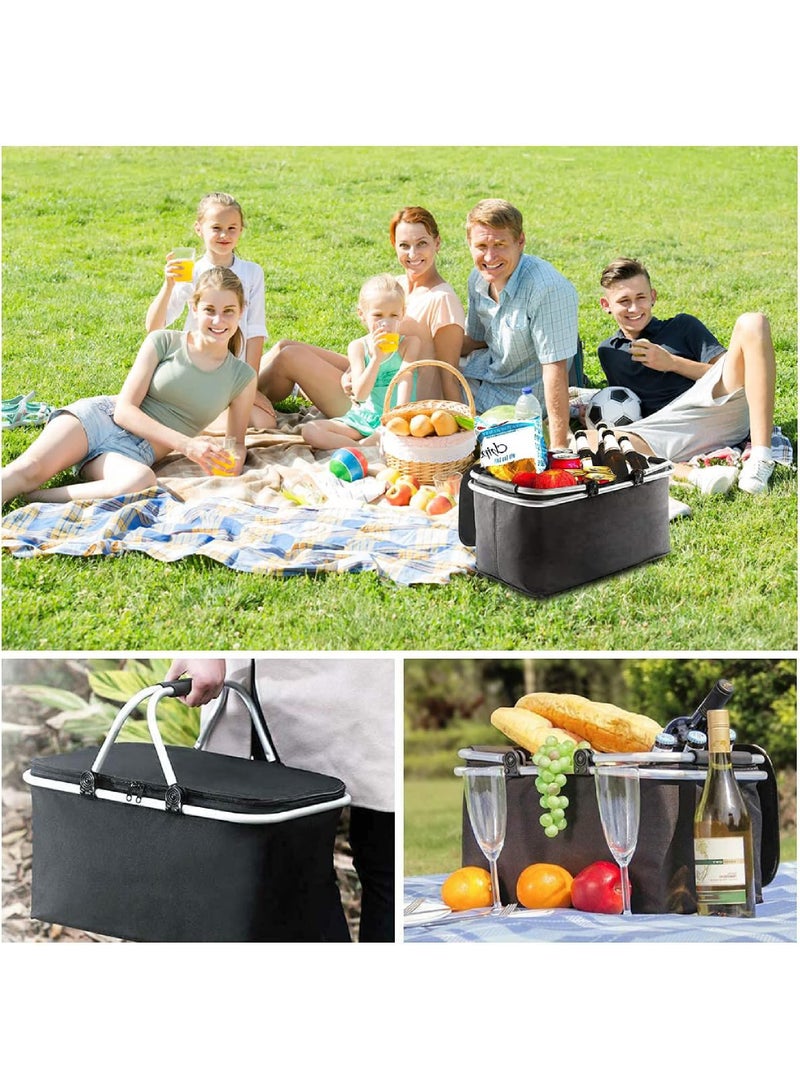 روك بو سلة نزهة معزولة كبيرة 35 لترًا - إطار قوي من الألومنيوم وبطانة مقاومة للماء لسهولة التخزين - خذها للتخييم أو النزهة أو رحلات البحيرة أو العطلات العائلية - تحافظ على الطعام باردًا - Image 3