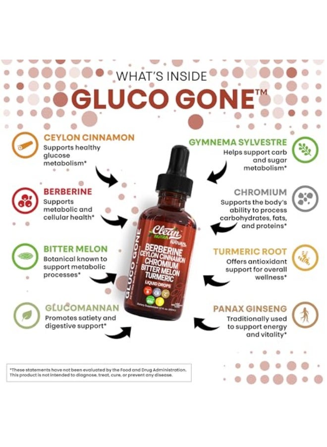 كلين نيوتراسيوتيكالز Clean Nutra Berberine with Ceylon Cinnamon Supplement Liquid Drops + Bitter Melon Extract, Glucomannan, Gymnema, Chromium, Turmeric, Organic Panax Ginseng, Moringa GLP-1 Support - Image 3