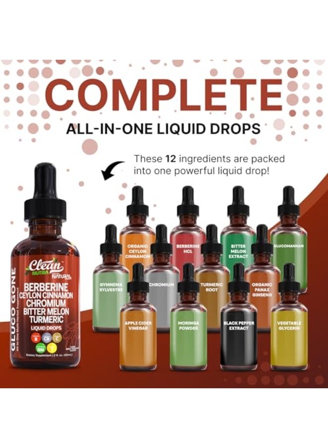 كلين نيوتراسيوتيكالز Clean Nutra Berberine with Ceylon Cinnamon Supplement Liquid Drops + Bitter Melon Extract, Glucomannan, Gymnema, Chromium, Turmeric, Organic Panax Ginseng, Moringa GLP-1 Support - Image 2