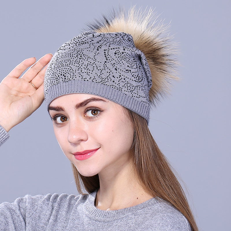 Beanie Women Autumn Winter New Pom Pom  Blend Warm Fashion Knitted Hat - Image 4