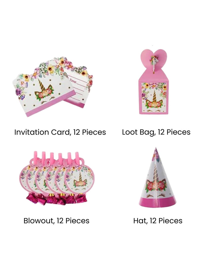 ريمي بيلا 180 قطعة لوازم حفلات اعياد الميلاد بتصميم  يونيكورن ، مجموعة ادوات مائدة الكل في واحد تتضمن اطباق واكواب ومناديل ولافتة وما الى ذلك، لوازم حفلات بطابع يونيكورن للبنات - Image 3