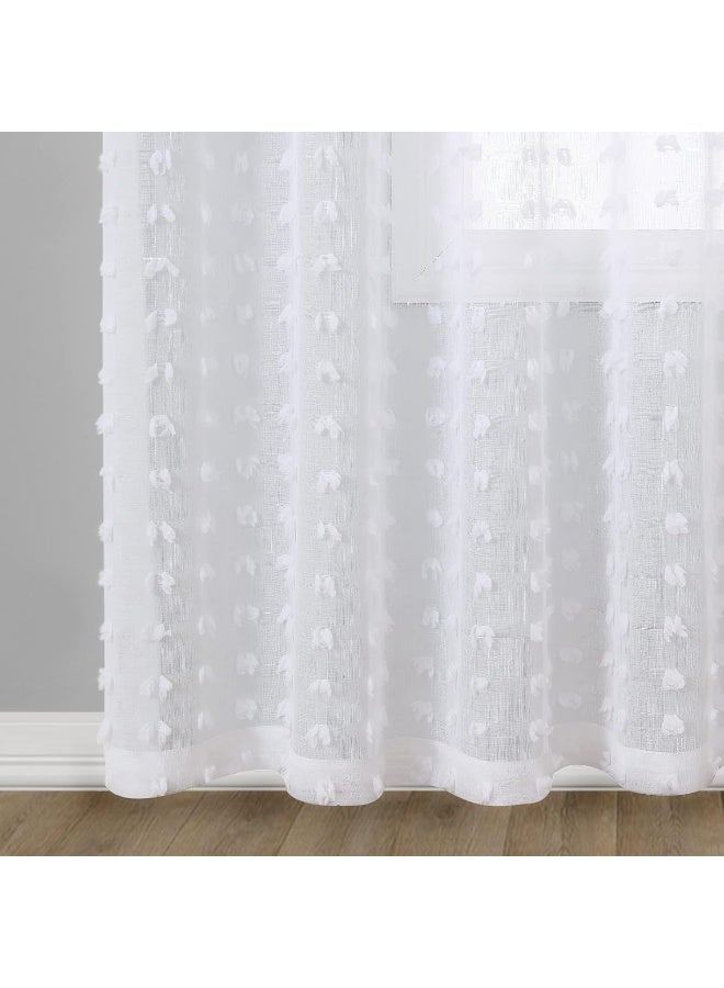 Guken White Sheer Curtains 84 Inch Length 2 Panels Farmhouse Curtains White Boho Curtains White Pom Pom Curtains Bedroom Tufted Curtains Semi Sheer Nursery Kids Girls Rod Pocket 38" Wx84 L - Image 5