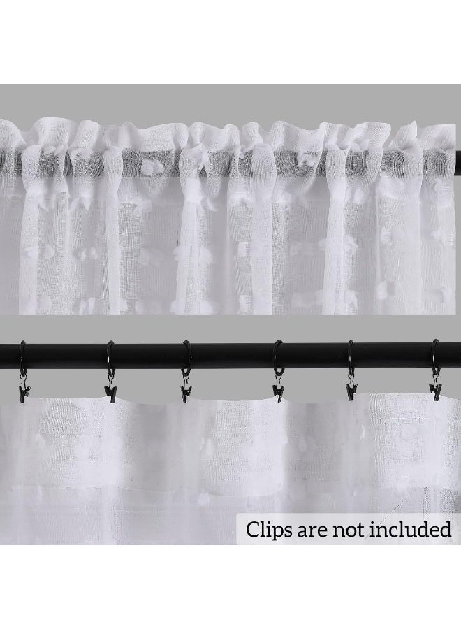 Guken White Sheer Curtains 84 Inch Length 2 Panels Farmhouse Curtains White Boho Curtains White Pom Pom Curtains Bedroom Tufted Curtains Semi Sheer Nursery Kids Girls Rod Pocket 38" Wx84 L - Image 3