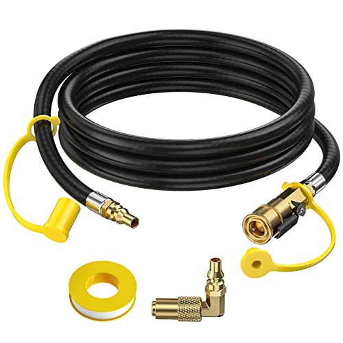 Alloxity 7FT Quick Connect RV Propane Hose with 1/4" Safety Shutoff Valve and 1/4" Male Full Flow Plug, Low Pressure Quick Disconnect Propane Hose with Elbow Adapter for 17" and 22" Blackstone Griddles - Image 1