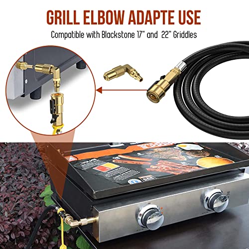 Alloxity 7FT Quick Connect RV Propane Hose with 1/4" Safety Shutoff Valve and 1/4" Male Full Flow Plug, Low Pressure Quick Disconnect Propane Hose with Elbow Adapter for 17" and 22" Blackstone Griddles - Image 5