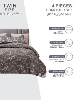 دوناتيلا طقم لحاف مطبوع 4 قطع مقاس مفرد مزين طوال الموسم طقم لحاف سرير مفرد قابل للعكس يناسب (140 * 200 سم) مع ملف بديل ناعم للغاية ، رمادي  - Image 4