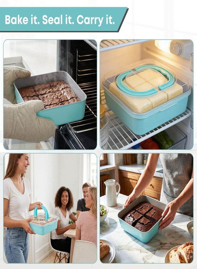 Spmarkt 9 Inch Square Cake Pan with Snap-Lock Lid, Nonstick Carbon Steel Brownie Pan with Foldable Handle, PTFE & PFOA Free, for Brownies Bars Casseroles - Image 2