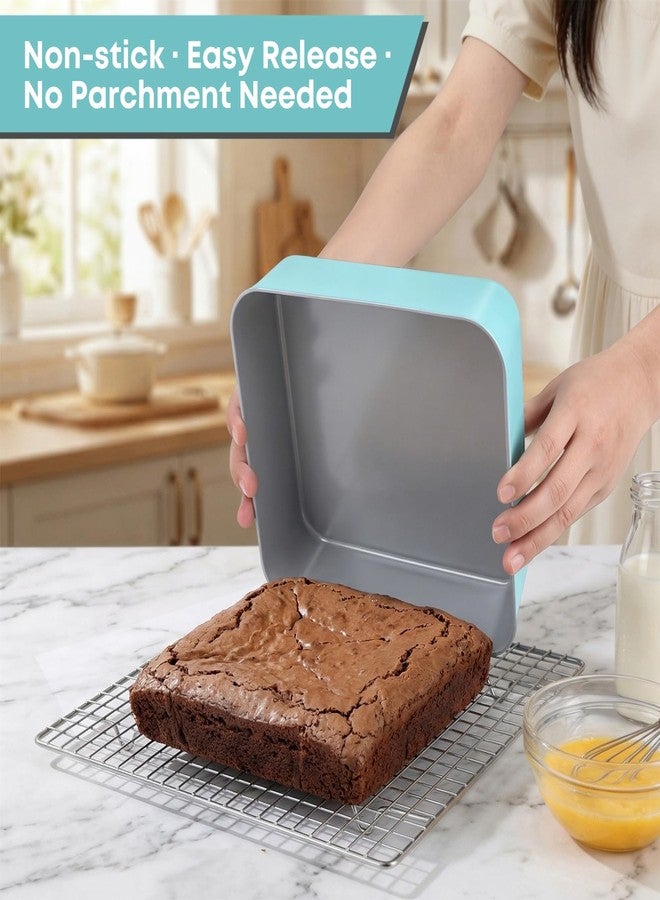 Spmarkt 9 Inch Square Cake Pan with Snap-Lock Lid, Nonstick Carbon Steel Brownie Pan with Foldable Handle, PTFE & PFOA Free, for Brownies Bars Casseroles - Image 4