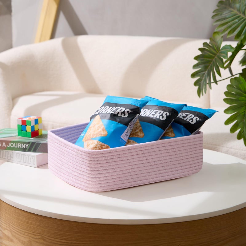 MiniArk Large Shallow Organizing Baskets 15x11x5.1 Inches - Rope Woven Storage Bins for Bathroom, Shelves, Cube Closet, Light Pink 2 Packs - Image 5
