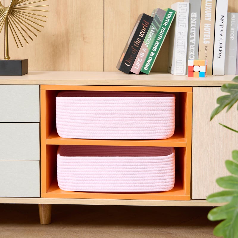 MiniArk Large Shallow Organizing Baskets 15x11x5.1 Inches - Rope Woven Storage Bins for Bathroom, Shelves, Cube Closet, Light Pink 2 Packs - Image 4