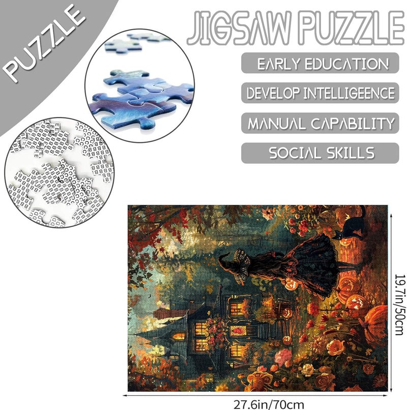 Tucocoo 1000 Piece Jigsaw PuzzleHalloween Dress Witch Puzzles 1000 Pieces for AdultsBlack Cat Puzzles for Adults Puzzles for Adults 1000 Pieces Fall Pumpkin Puzzles Garden Countyard - Image 2