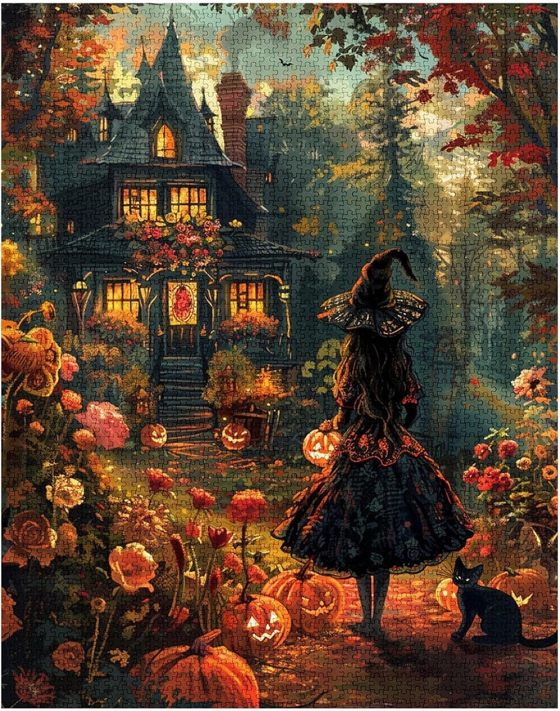 Tucocoo 1000 Piece Jigsaw PuzzleHalloween Dress Witch Puzzles 1000 Pieces for AdultsBlack Cat Puzzles for Adults Puzzles for Adults 1000 Pieces Fall Pumpkin Puzzles Garden Countyard - Image 4