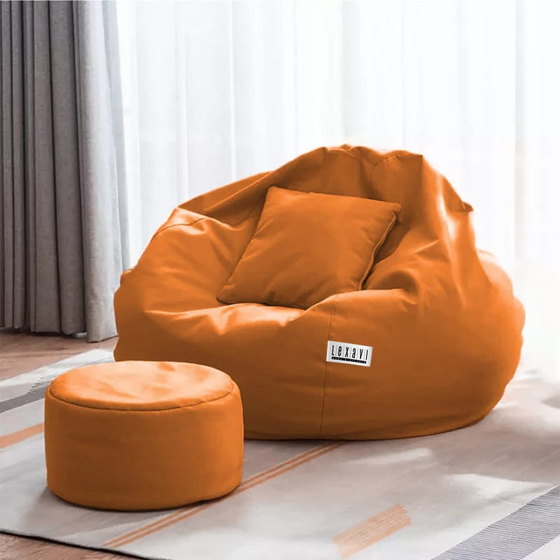 LEXAVI Brand 4XL Luxury Bean Bag with Footrest Free Pillow Without Beans Fillers Only Cover Original Faux Leatherette Beanbag with Ultra Soft Comfort Single Seating 4XL Gold - Image 1