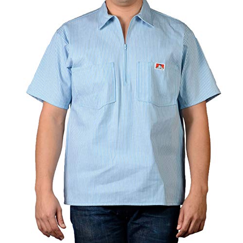 Ben Davis Short Sleeve 1/2 Zip Shirt 170 Light Blue Stripe X-Large - Image 2